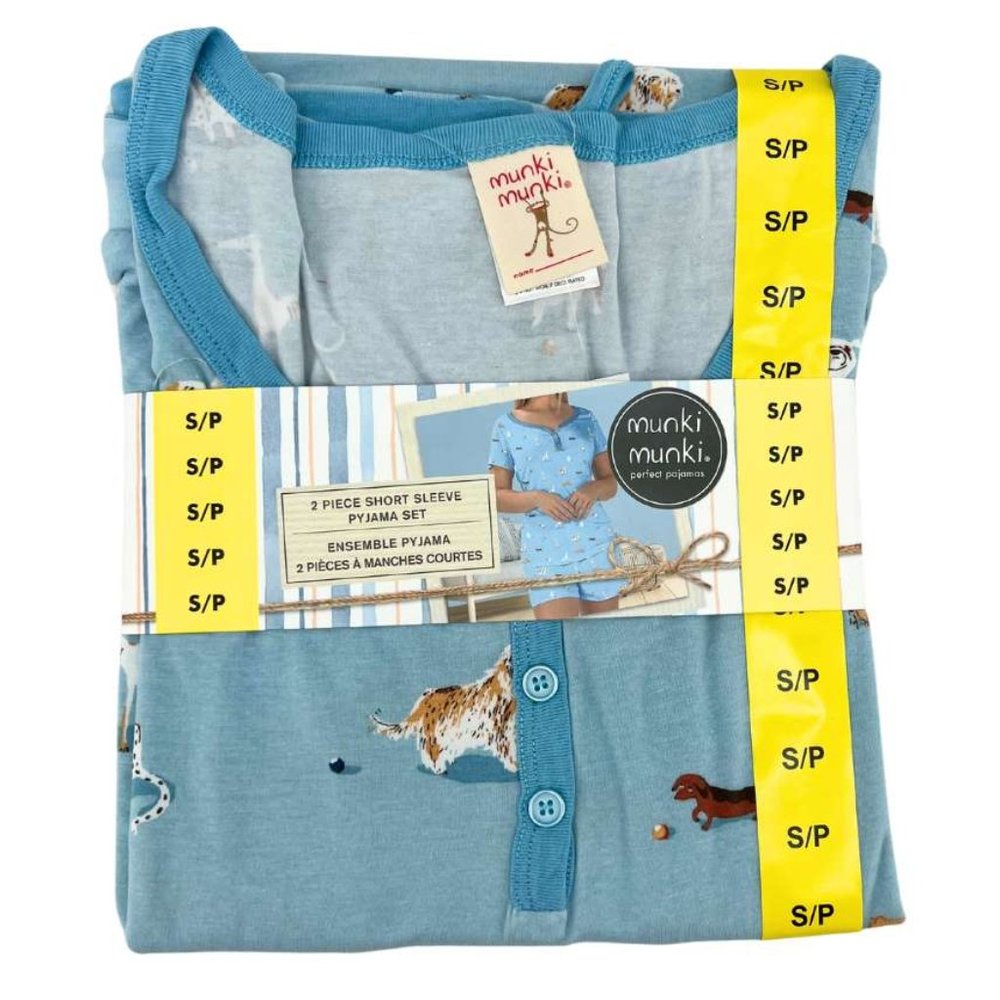 Munki Munki | Women's Short Sleeve Pyjama Set | Blue | Dogs | Various Sizes